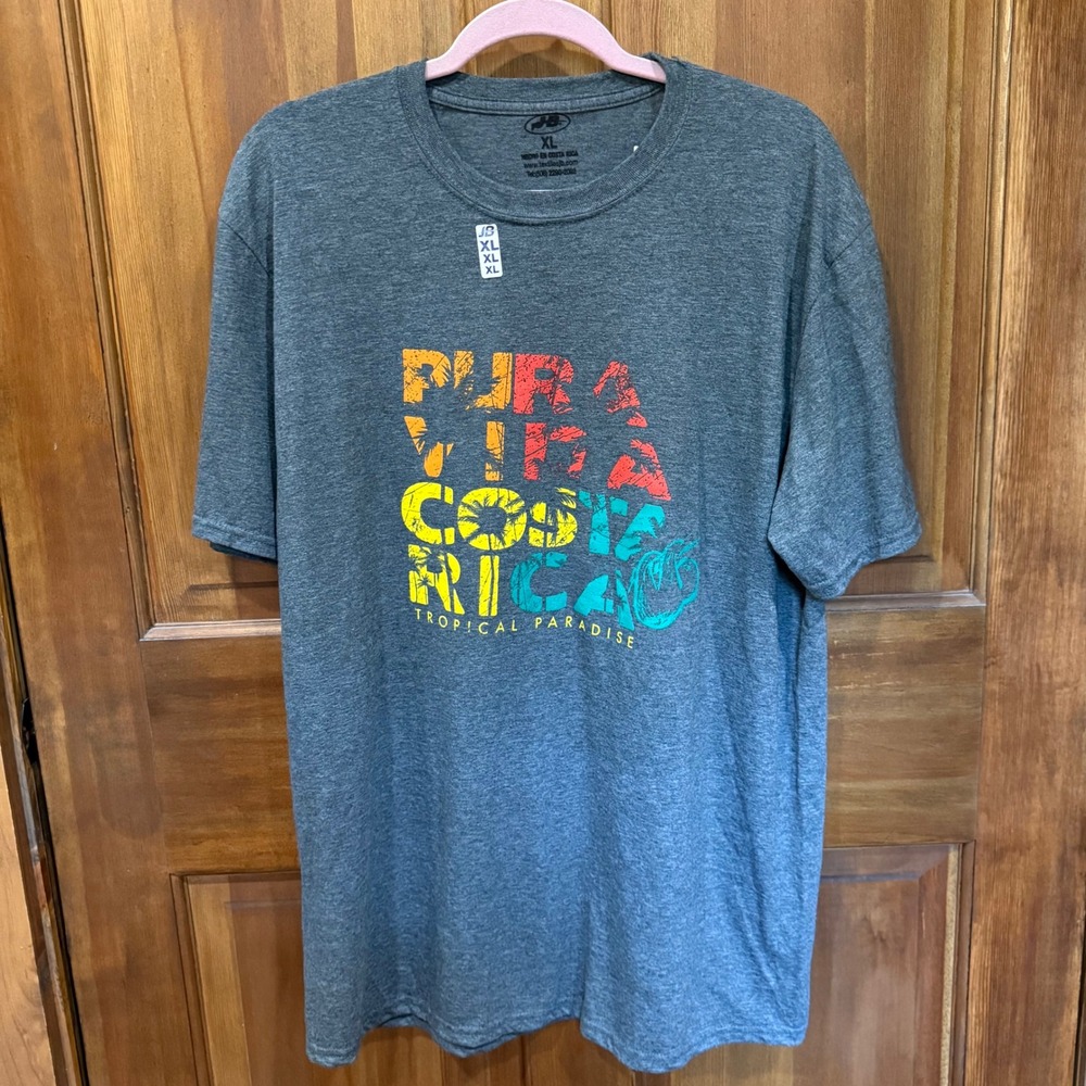 JB Pura Vida Costa Rica Tropical Paradise Graphic TShirt Men XL Heather Gray NWT